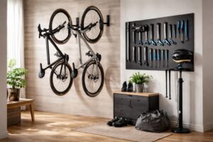 aménagez un espace vélo pratique et élégant à la maison avec les porte-vélos cycloc, les outils park tool indispensables et un rangement mural design pour organiser votre matériel avec style.