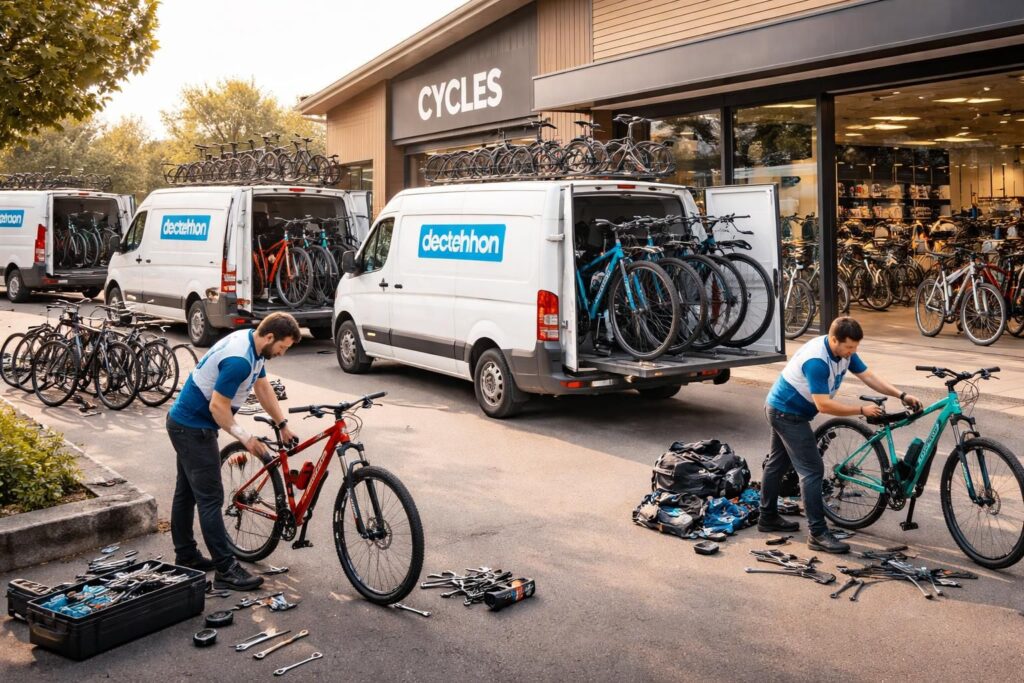 profitez de la livraison de vélos avec nos fourgons équipés et bénéficiez des services de montage decathlon spécialement conçus pour les magasins cycles.